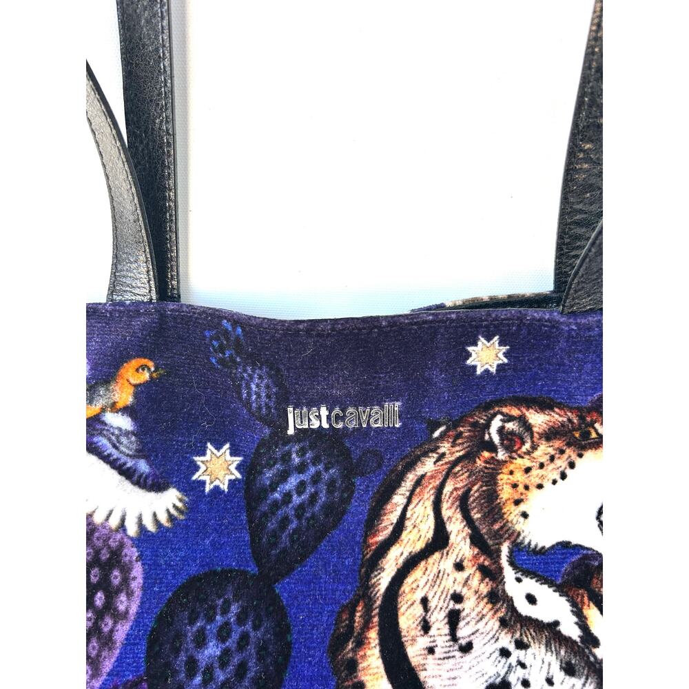 Vintage Y2K Roberto Cavalli Velvet Oversized Tote Bag Leopard Animal Purse - Picture 3 of 10